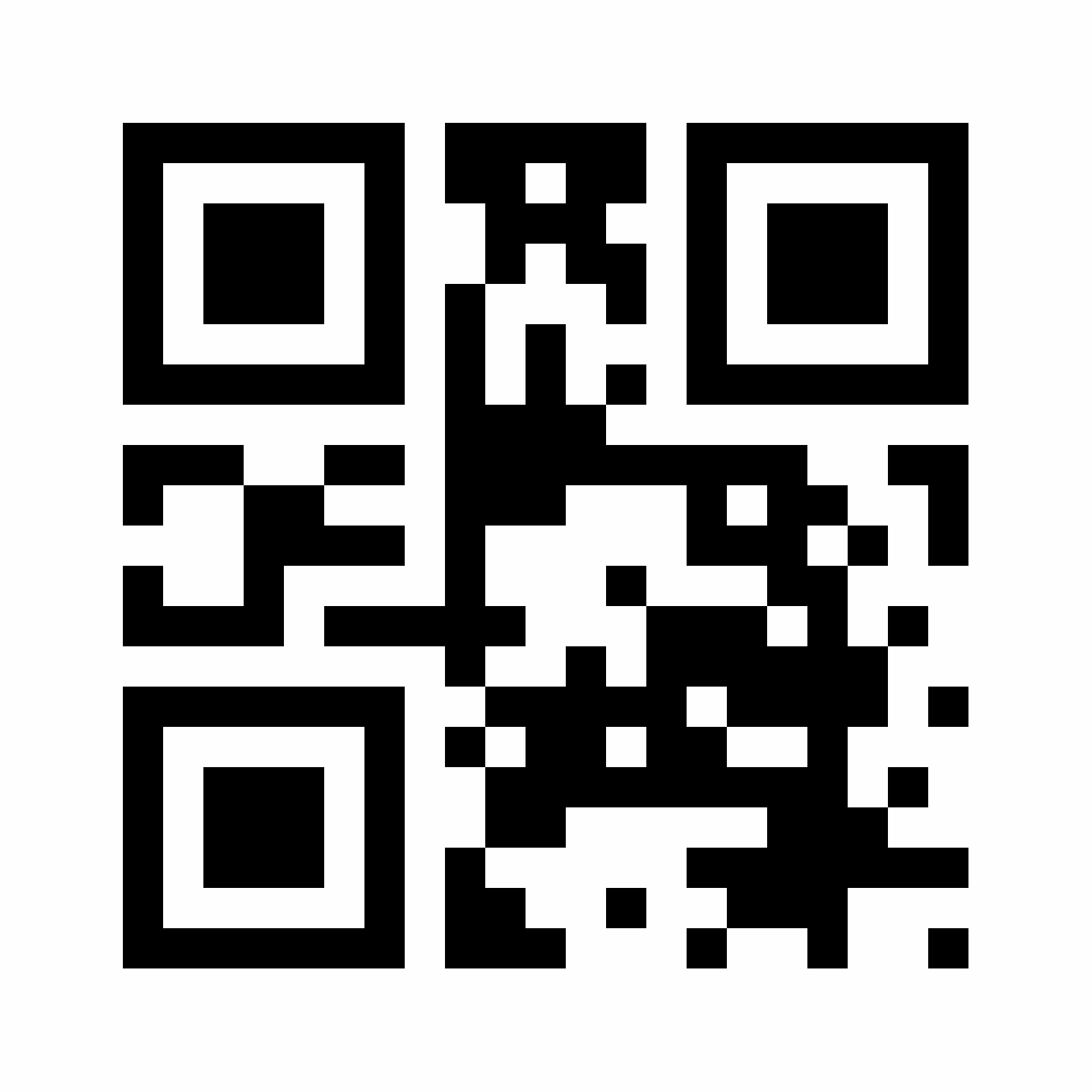 Black and white QR code design.